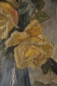 Still life with yellow roses. Canvas oil painting. 1922. Ireland. Close-up of the painting photographed in a raking light. This technique gives a greater understanding of the relief of the painting (the shape of its surface) and how the artist has used the paint. State before conservation.