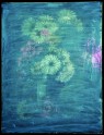 Still life with flowers. Canvas oil painting. XX century. Ireland. The ultraviolet light photograph reveals varnish brush marks. State before conservation.